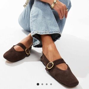 ASOS DESIGN Brown Suede Women's Flats with Gold Buckle